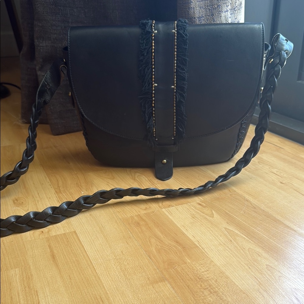 Antik Batik adjustable braided black strap shoulder bag